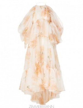 Ivory Camellia Zimmermann Natura Gathered Midi Dress Dresses