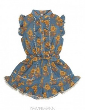 Blue/Yellow Floral Zimmermann Junie Frill Playsuit Kids Jumpsuits
