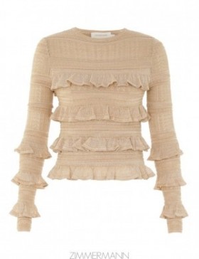 Gold Lurex Zimmermann Matchmaker Ruffle Top Tops