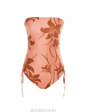Coral/Tan Floral Zimmermann Acadian Ruched Side 1PC One Pieces