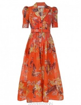 Red Tropical Floral Zimmermann Matchmaker Midi Shirt Dress Dresses