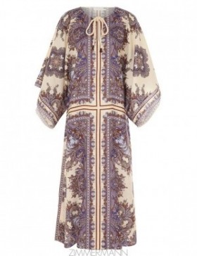 Purple Paisley Zimmermann Ottie Kaftan Midi Dress Clothing