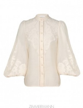Cream Zimmermann Ottie Embroidered Blouse Clothing