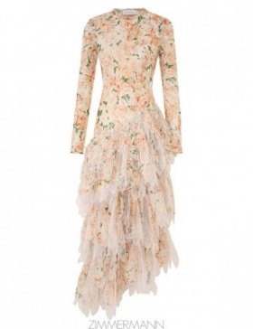 Coral Azalea Zimmermann Natura Feather Midi Dress Dresses