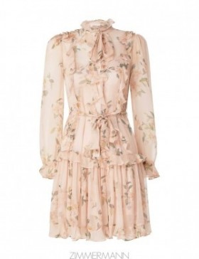 Coral Camellia Zimmermann Natura Ruffle Mini Dress Dresses