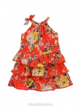 Red Floral Zimmermann Alight Tiered Halter Dress Kids Dresses