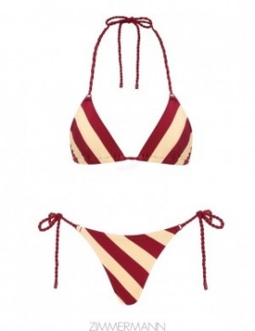 Ruby/Cream Stripe Zimmermann Alight Rope Trim Mini Tri Bikinis