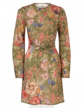 Sage Floral Zimmermann August Bias Mini Dress Clothing