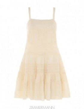 Cream Zimmermann Halliday Lace Trim Short Dress Dresses