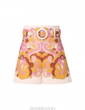 Coral/Tan Paisley Zimmermann Acadian Fitted Short Clothing