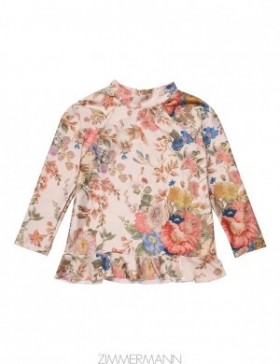 Cream Floral Zimmermann August Frill Rashie Kids Rashies