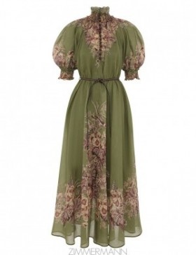 Khaki Floral Zimmermann Ottie Swing Maxi Dress Clothing