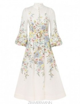Cream/Blue Floral Zimmermann Matchmaker Buttoned Midi Dress Dresses