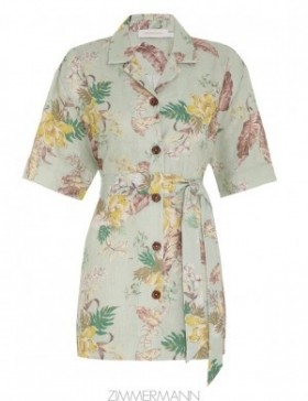 Mint Tropical Floral Zimmermann Matchmaker Oversized Shirt Shirt