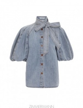 Faded Blue Zimmermann Lantern Sleeve Shirt Shirt