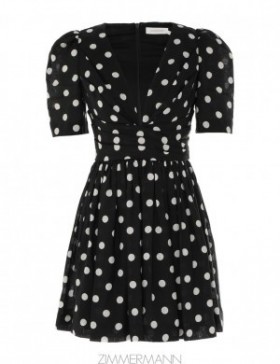 Black/Cream Dot Zimmermann V Neck Mini Dress Dresses