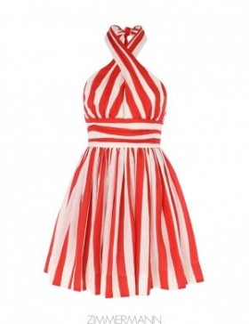 Red/Cream Stripe Zimmermann Alight Halter Mini Dress Clothing