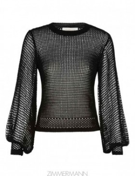 Black Zimmermann Natura Crochet Blouson Top Tops