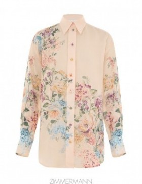 Cream Watercolour Floral Zimmermann Halliday Relaxed Shirt Shirt