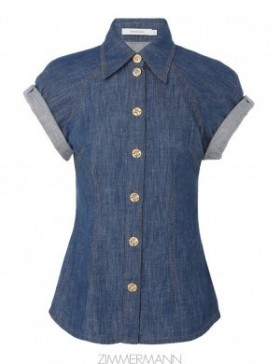 Railway Blue Zimmermann Matchmaker Denim Blouse Tops