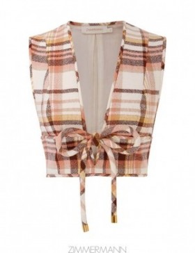 Cream Check Zimmermann Matchmaker Check Bow Bodice Tops