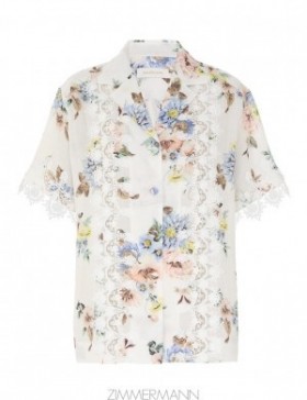 Blue Floral Zimmermann Applique Oversized Shirt Shirt
