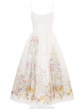 Ivory Wild Flowers Zimmermann Natura Ruched Midi Dress Dresses