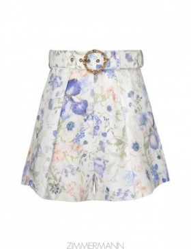 Blue Garden Print Zimmermann Natura Tuck Short Shorts & Pants