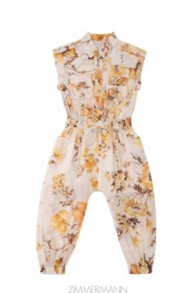 Orange Floral Zimmermann Ottie Utility Jumpsuit Kids Clothing