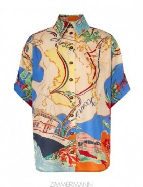 Nautical Map Zimmermann Alight Short Sleeve Shirt Shirt
