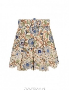 Ivory/Blue Floral Zimmermann Junie Embroidered Short Clothing