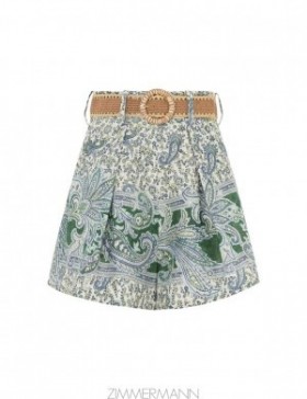 Green Paisley Zimmermann Ottie Tuck Short Clothing