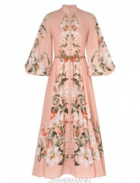 Pink Palm Zimmermann Lexi Billow Long Dress Clothing
