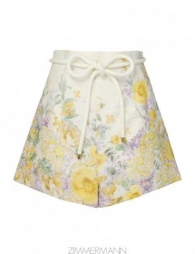 Citrus Garden Print Zimmermann Harmony High Waisted Short Shorts & Pants