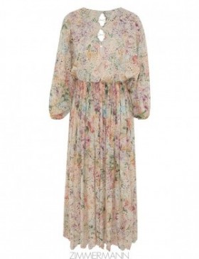Multi Watercolour Floral Zimmermann Halliday Embroidered Dress Clothing