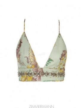 Mint Tropical Floral Zimmermann Matchmaker Embellished Bra Tops