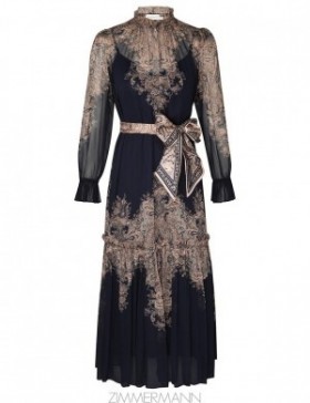 Navy Paisley Zimmermann Natura Tubular Midi Dresses