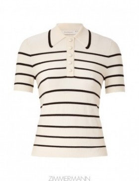 Cream/Black Zimmermann Matchmaker Knit Stripe Polo Tops
