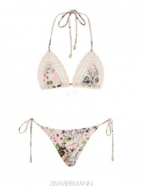 Cream Multi Floral Zimmermann Halliday Crochet Tri Bikini Bikinis