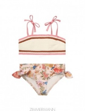 Cream Floral Zimmermann August Knit Bandeau Bikini Kids Bikini