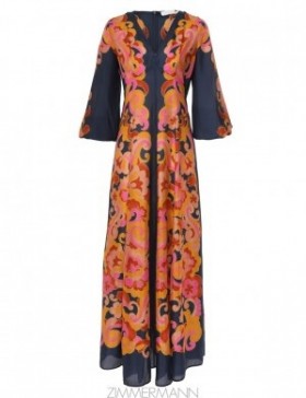 Navy Paisley Zimmermann Acadian Long Sleeve Maxi Dress Clothing