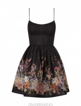 Black Wild Flowers Zimmermann Natura Ruched Mini Dress Dresses