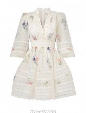 Multi Botanical Ivory Zimmermann Natura V Neck Lace Mini Dress Dresses
