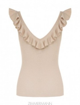 Cream Lurex Zimmermann Halliday Frill V-Neck Top Clothing