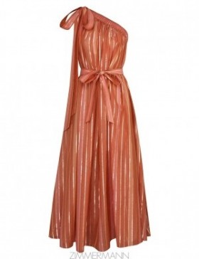 Caramel Multi Zimmermann Junie Asymmetric Midi Dress Clothing