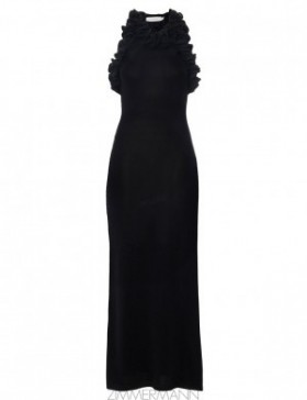 Black Zimmermann Matchmaker Ruffle Neck Midi Dresses
