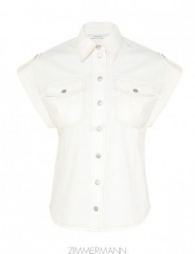Vintage White Zimmermann Junie Denim Utility Shirt Shirt