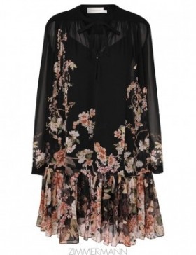 Coral Garden Black Zimmermann Natura Lantern Mini Dress Dresses