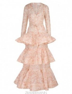 Pink/Cream Abstract Musical Zimmermann Matchmaker V Neck Gown Dresses