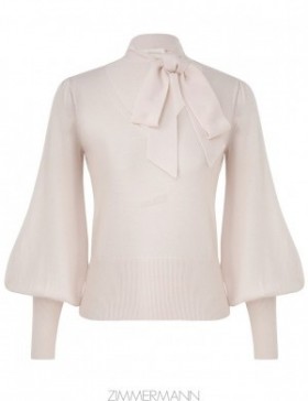 Cream Zimmermann Tie Neck Sweater Knitwear